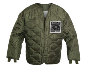 Denzel Curry x Loma Vista quilted liner jacket in olive green with embroidered back detailing and utility-style fit