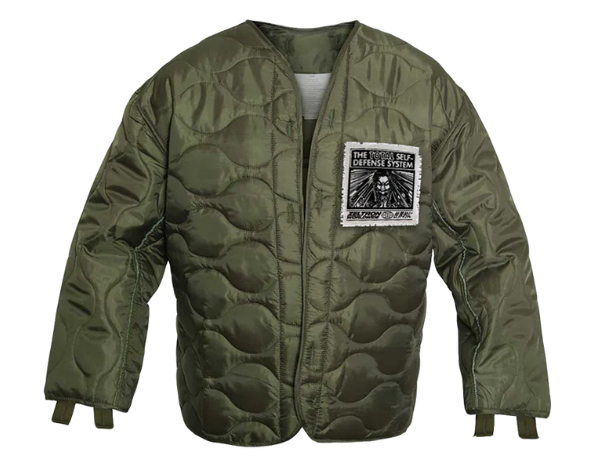 Denzel Curry x Loma Vista quilted liner jacket in olive green with embroidered back detailing and utility-style fit