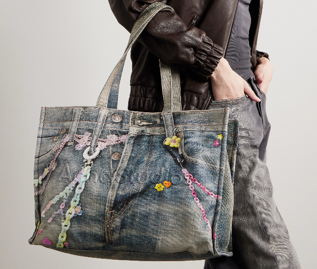 Acne Studios printed cotton canvas tote bag in natural off-white with black logo, featuring long handles and clean design