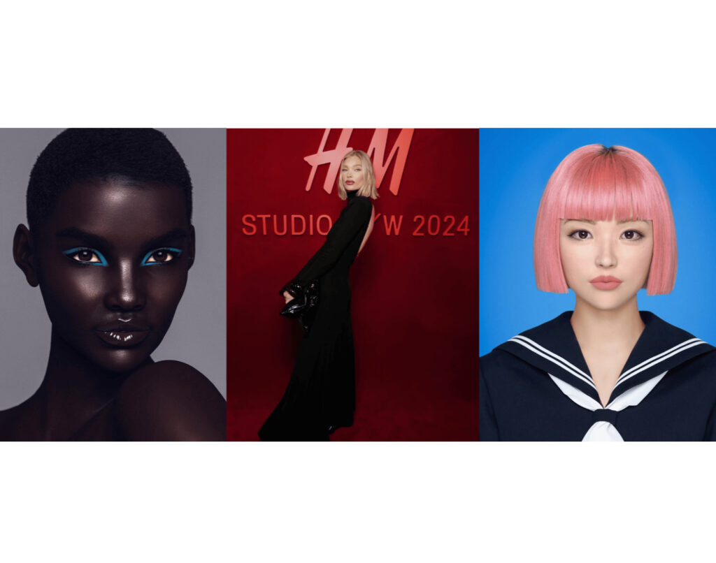 A hyper-realistic digital model in a futuristic fashion campaign generated by AI, representing the future of virtual fashion