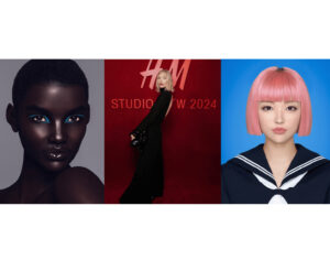 A hyper-realistic digital model in a futuristic fashion campaign generated by AI, representing the future of virtual fashion