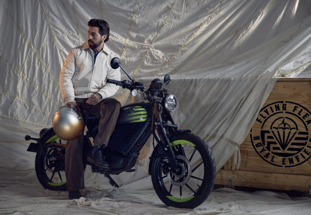 Royal Enfield Flying Flea C6 motorcycle on display at London’s Leake Street Arches, merging art, community, and innovation
