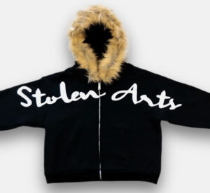 STOLEN ARTS Black Fur Hoodie featuring luxurious faux fur texture and oversized urban silhouette