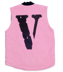 Vlone’s Kissing Pink Vest featuring a vibrant pink hue and black “V” logo, symbolizing defiant streetwear identity