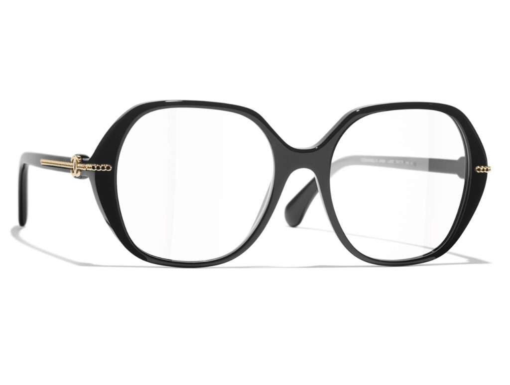 Chanel Square Eyeglasses in black acetate, model Ref. 3458 C622, featuring a bold square frame and luxury finish