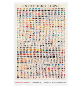 Poster of Everything I Have by Simon Evans, showing hand-drawn illustrations of personal belongings arranged as a grid