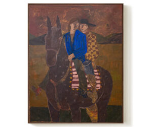 Kate Florence’s painting Side by Side showing two abstracted figures in earthy tones with gestural brushwork on canvas