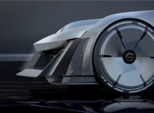 Cadillac Fuertiq concept car designed by Byungwoo Ryu, with angular black exterior and sleek futuristic silhouette