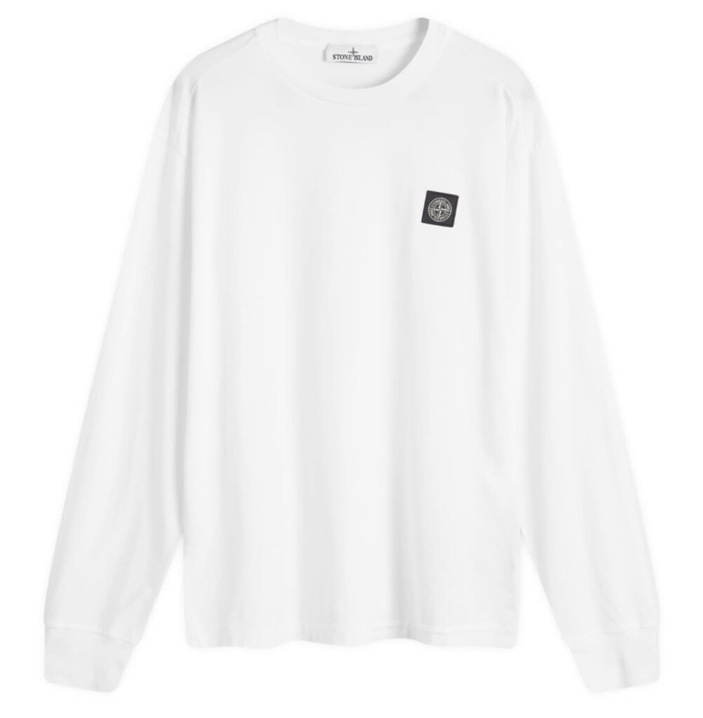 Stone Island long sleeve T-shirt with signature compass patch on the left arm, crafted from premium garment-dyed cotton