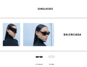 Model Sua Lee wears Balenciaga Orbit Cat sunglasses in brown acetate, shot in close-up by Juergen Teller