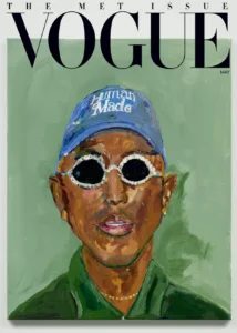 Painting of Pharrell Williams by Henry Taylor for Vogue May 2025 cover, showcasing artistic portraiture and cultural expression