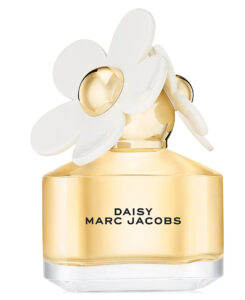 Bottle of Marc Jacobs Daisy Eau de Toilette surrounded by wildflowers under soft sunlight on a summer afternoon