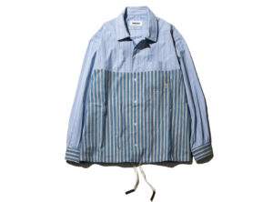 AMBUSH® striped shirt with drawcord hem and asymmetrical design displayed against a neutral background
