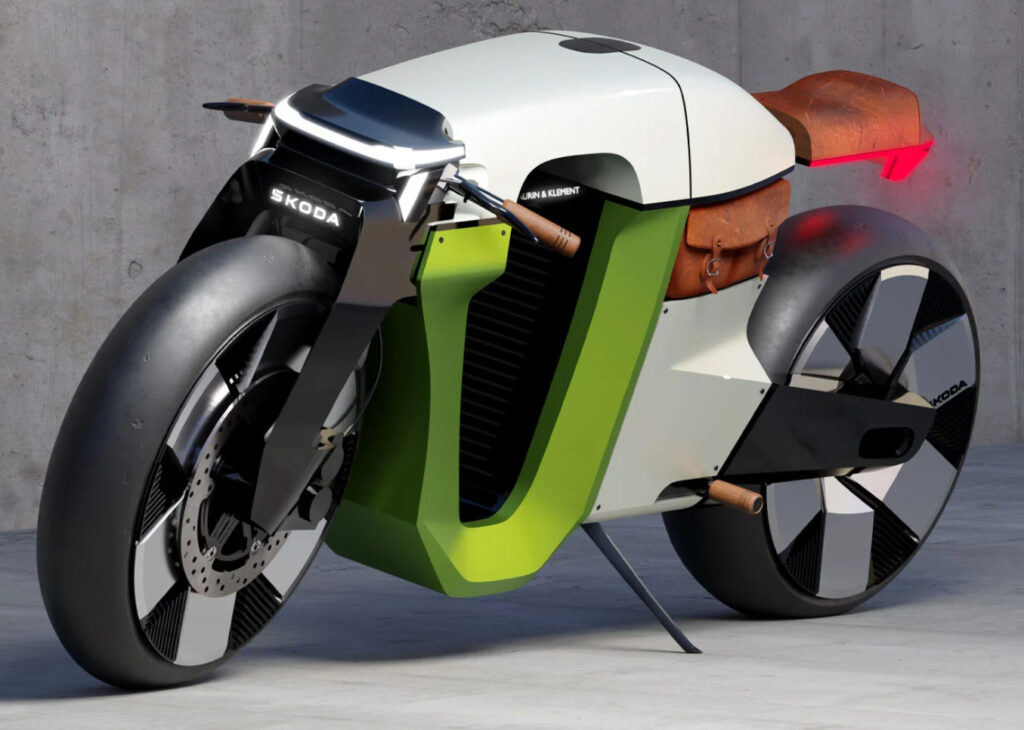 Škoda Slavia B Concept Motorcycle, an electric reinterpretation of the 1899 original, designed by Romain Bucaille