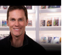 Tom Brady and Joe La Puma browse trading cards at CardVault during the first episode of Card Shopping at American Dream Mall