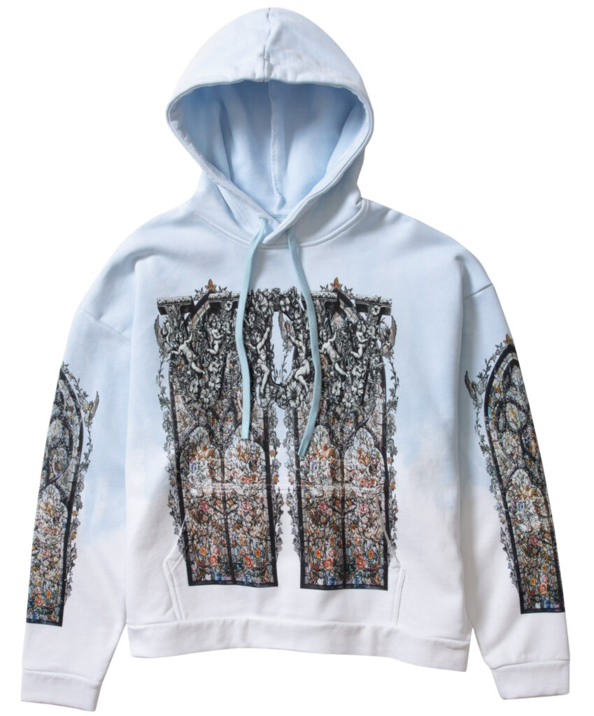 Ignatius Hoodie Pullover in faded wash, featuring original artwork and multi-placement graphics on French Terry fabric