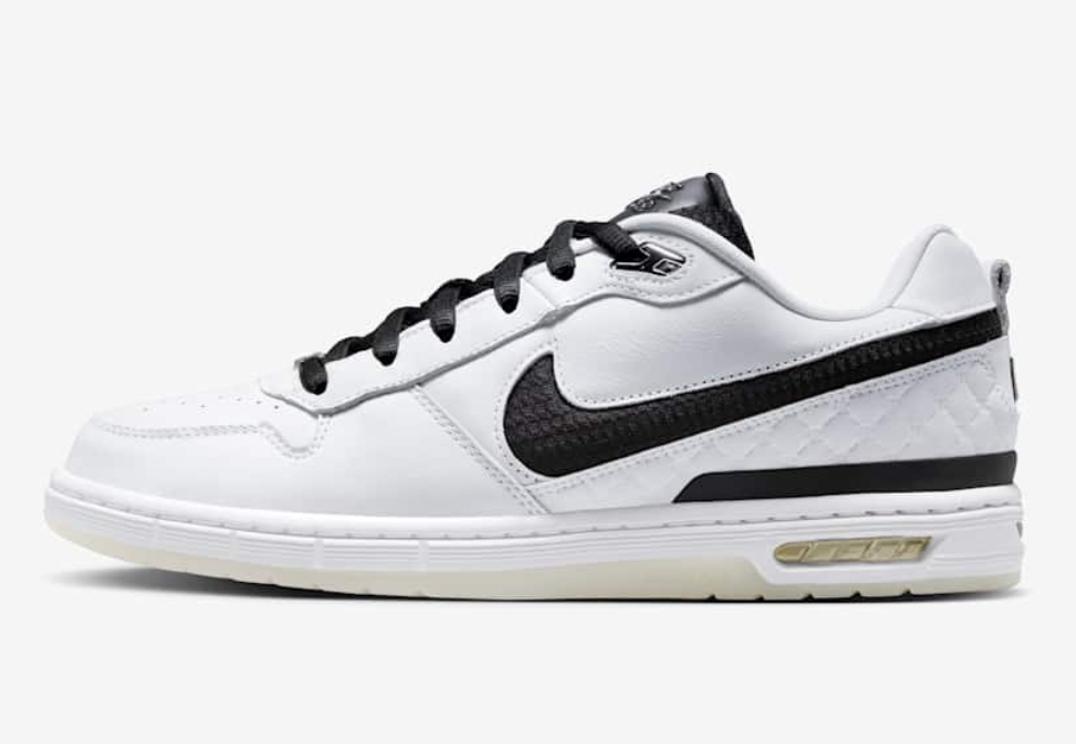 Nike SB Paul Rodriguez Zoom Air Low skate shoe in White and Black, featuring premium leather and vulcanized sole