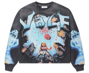 Vale Forever “Red Balloon” long sleeve tee featuring a girl with a red balloon against a surreal urban backdrop
