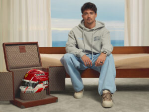 Charles Leclerc models Ferrari limited-edition fashion capsule with Rocco Iannone, featuring petwear