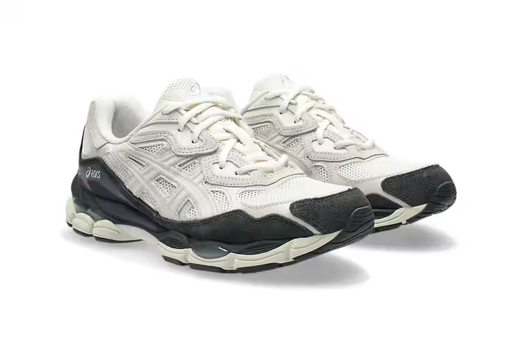ASICS GEL-NYC “White/Smoke Grey” sneaker featuring white mesh and smoke grey suede overlays with navy GEL detailing