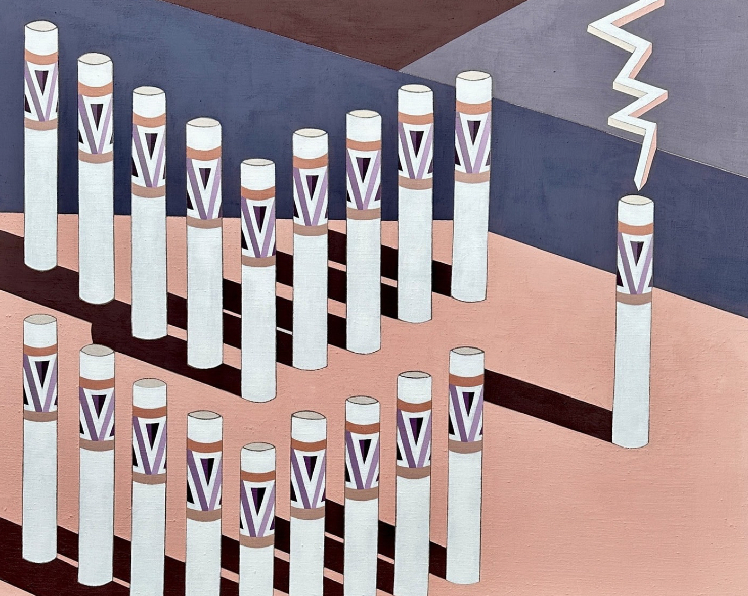 Jasmine Mansbridge's acrylic painting 'Struck By You - Straight to the Heart' featuring warm geometric forms that pulse like a heartbeat across linen canvas