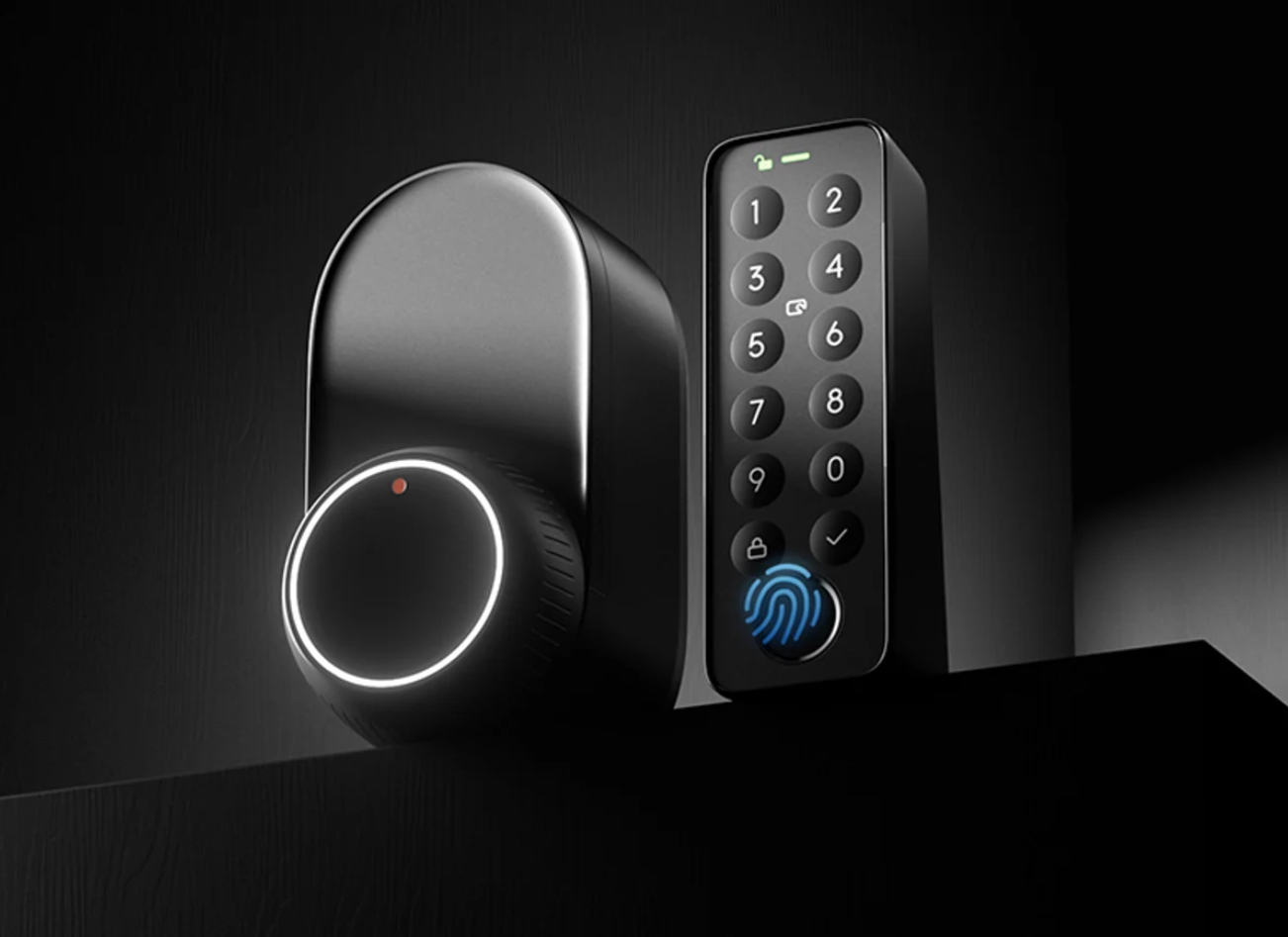 SwitchBot Lock Ultra Vision Combo featuring smart lock, facial recognition keypad, and Matter-compatible Hub Mini