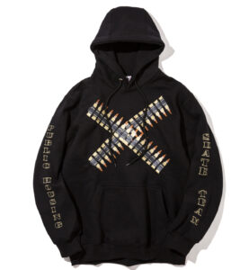 public housing p/o hoody “team bullet” featuring embroidered bullet belt design on front and back, inspired by Bronx street culture