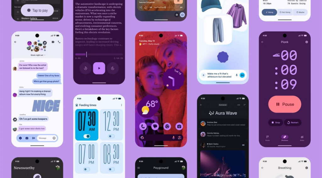 Screenshot of a mobile app interface using Google’s Material 3 Expressive with vibrant colors, soft shapes, and animated buttons