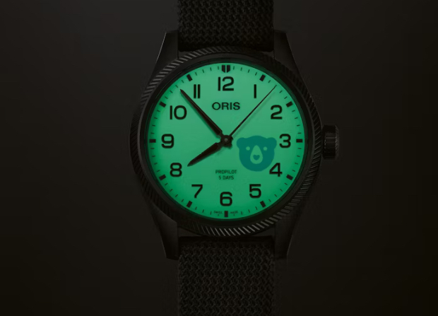 Oris Hölstein Edition 2025 chronograph in black-and-white design with luminous dial and perforated leather strap