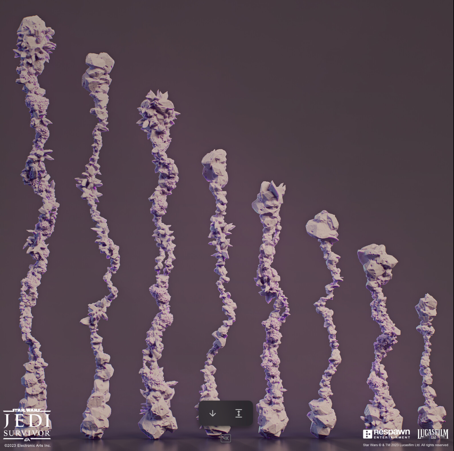 Stylized 3D render of Koboh Matter tendrils from Star Wars Jedi Survivor, designed using Houdini Engine tools