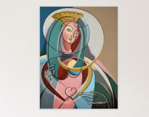 Acrylic painting titled “Mother’s Heart” by Bernard Simunovic, depicting a mother embracing love with earthy tones and texture