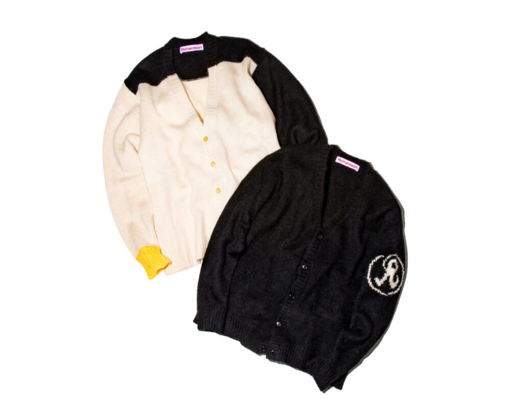 Richardson × UNUSED mohair cardigan showcasing brushed knit texture in neutral tone and relaxed silhouette