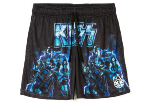 Cult of Individuality Mesh Shorts in Kiss featuring bold lip graphic print, breathable mesh fabric, and streetwear aesthetic