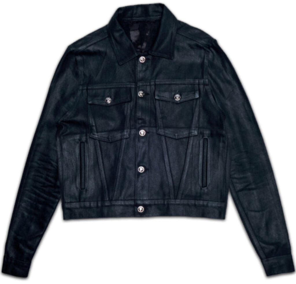 Vlone’s Tar Waxed Denim Jacket is a bold, black, wax-coated piece built for impact, attitude, and unmistakable edge