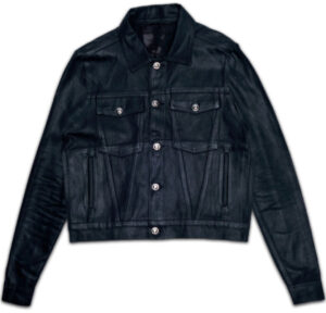 Vlone’s Tar Waxed Denim Jacket is a bold, black, wax-coated piece built for impact, attitude, and unmistakable edge