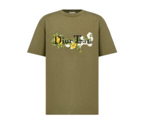Dior Tears khaki slub cotton t-shirt by Denim Tears in relaxed fit, cultural fashion collaboration piece