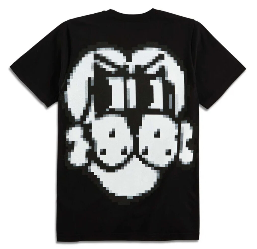 Explore Chito’s Pixeled Finesse Pup—a digitally distorted dog motif printed front on a Canadian-made garment