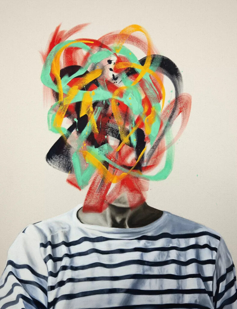Abstract Head No. 5 painting by Gregory Malphurs featuring a distorted head shape with expressive brushwork and muted colors