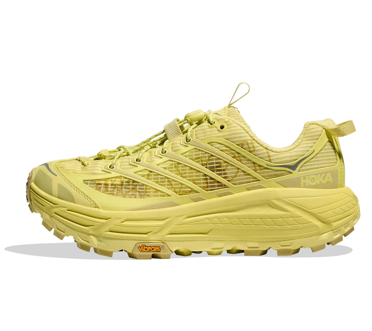HOKA U Mafate Three2 Grid JP Shoes featuring sculpted grid structure and dual-density sole in grey-and-black colorway