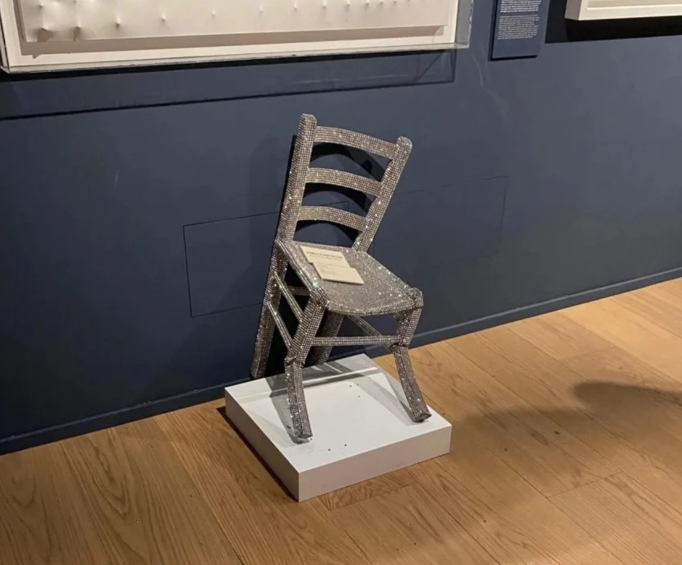 Damaged crystal-covered Van Gogh Chair artwork by Nicola Bolla after a museum visitor sat on it for a photo