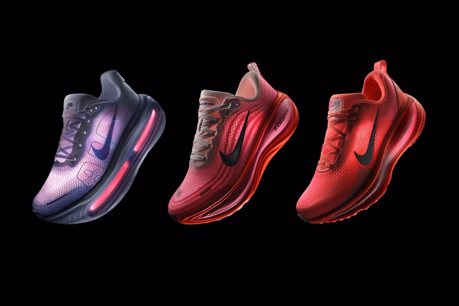 Side-by-side view of Nike Vomero Plus and Premium shoes highlighting plush cushioning and performance-focused design