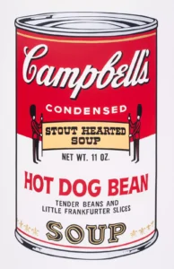 Andy Warhol’s Hot Dog Bean (1969) screenprint from Campbell’s Soup II, a vivid example of 1960s Pop Art iconography
