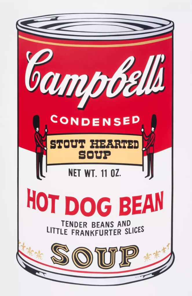 Andy Warhol’s Hot Dog Bean (1969) screenprint from Campbell’s Soup II, a vivid example of 1960s Pop Art iconography