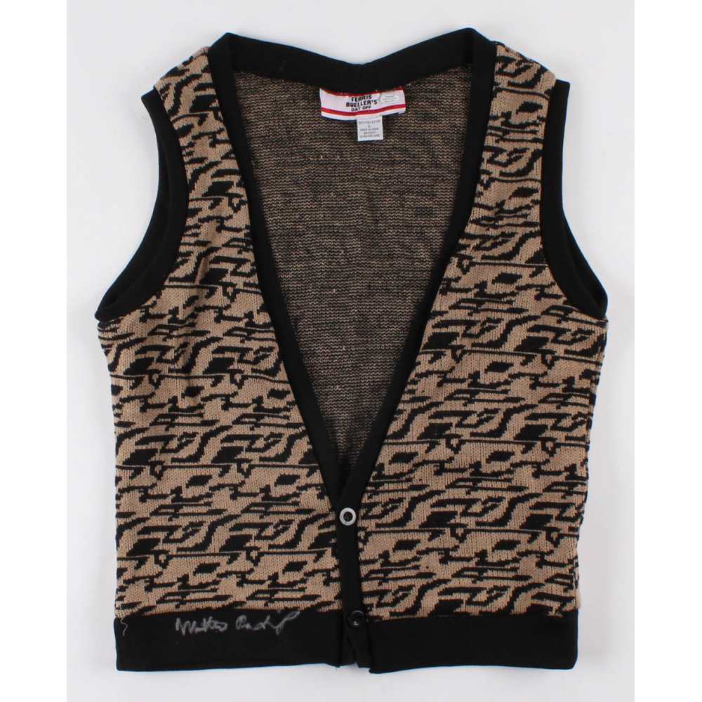 Ferris Bueller’s iconic patterned sweater vest displayed on mannequin at Sotheby’s auction preview in New York, 2025