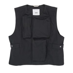 Front view of the OAMC 3D Pockets Vest in black, showing sculptural three-dimensional pocket design and technical detailing