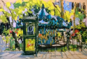 Le Carousel, pastel drawing painted during my time as painter-in-residence in Bryant Park, NYC. Anne Kullaf ©2025
