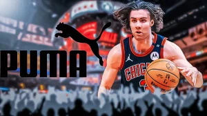 Josh Giddey in a dynamic Bulls-era graphic with the PUMA logo subtly integrated—symbolizing the new partnership