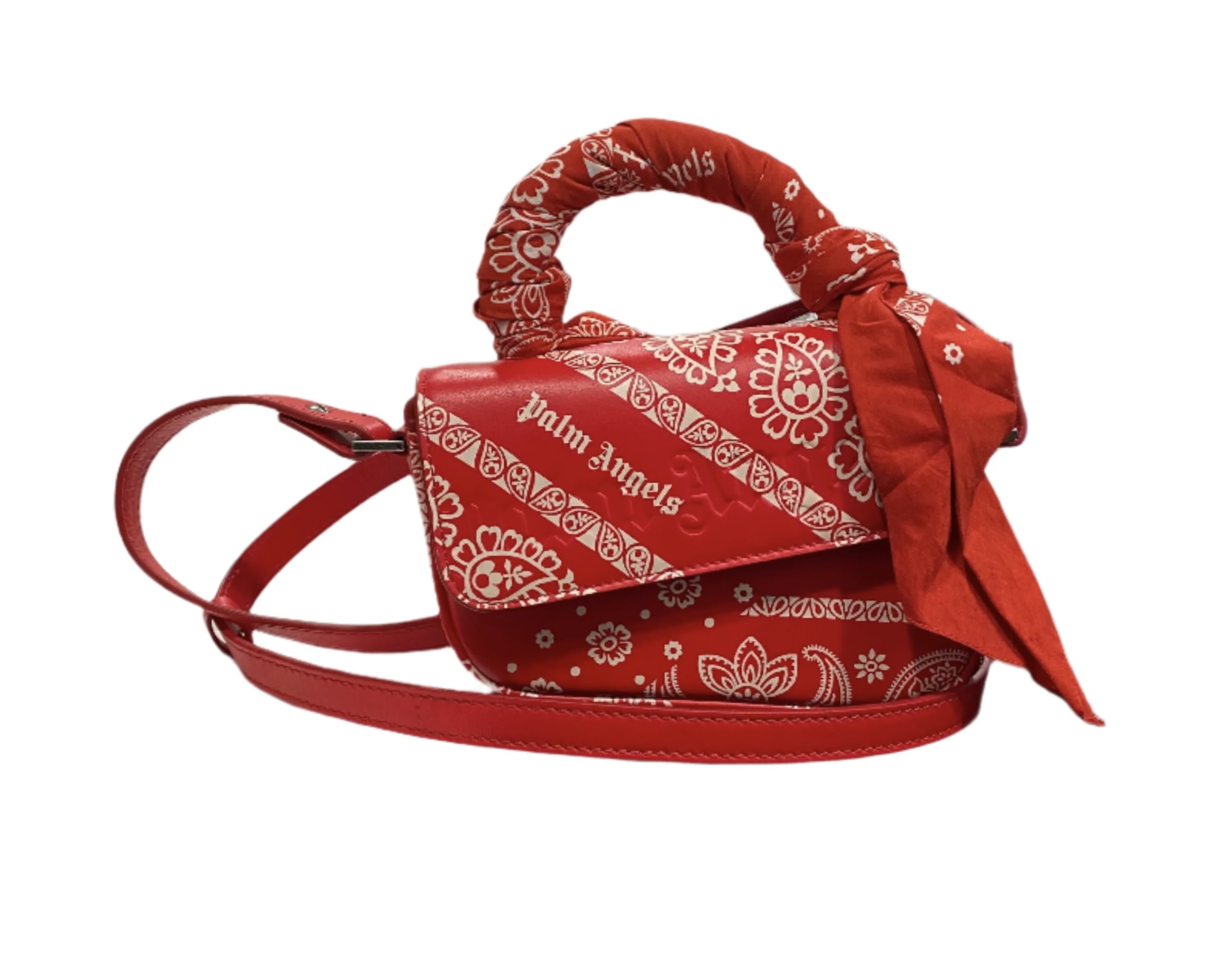 Palm Angels Mini Crash Tote Bag Red: Sculptural Edge Meets Bandana Iconography