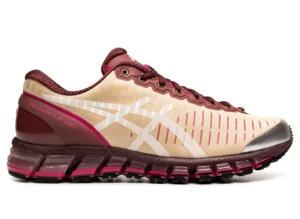Two Above The Clouds × ASICS GEL‑QUANTUM 360 1 shoe in olive/black and tan/burgundy colorways, side by side on neutral background