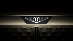 The new simplified Bentley Winged B logo design, showcasing modern flat lines and horizontal wings for 2025 concept cars